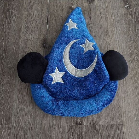 Disney Parks Mickey Mouse Ears Wizard Hat Blue Fuzzy Silver Stars Moon Fantasia - Picture 1 of 5